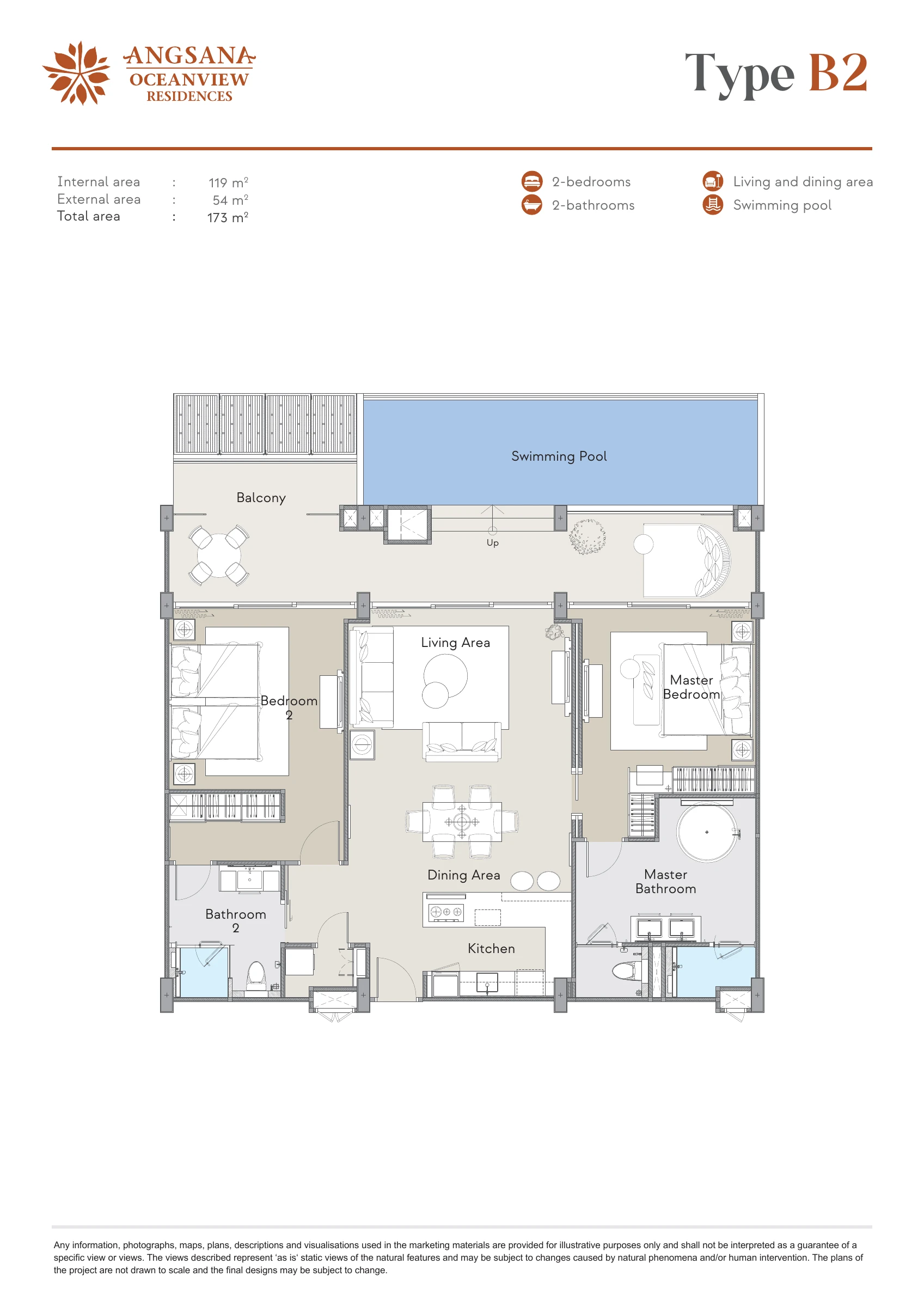Type B2 · 2 bedrooms · 173 m²